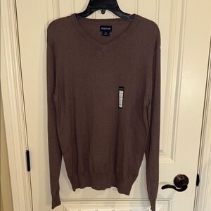 Haggar Men’s V-Neck Sweater Size M | Brown Cotton Cashmere Blend | NWT